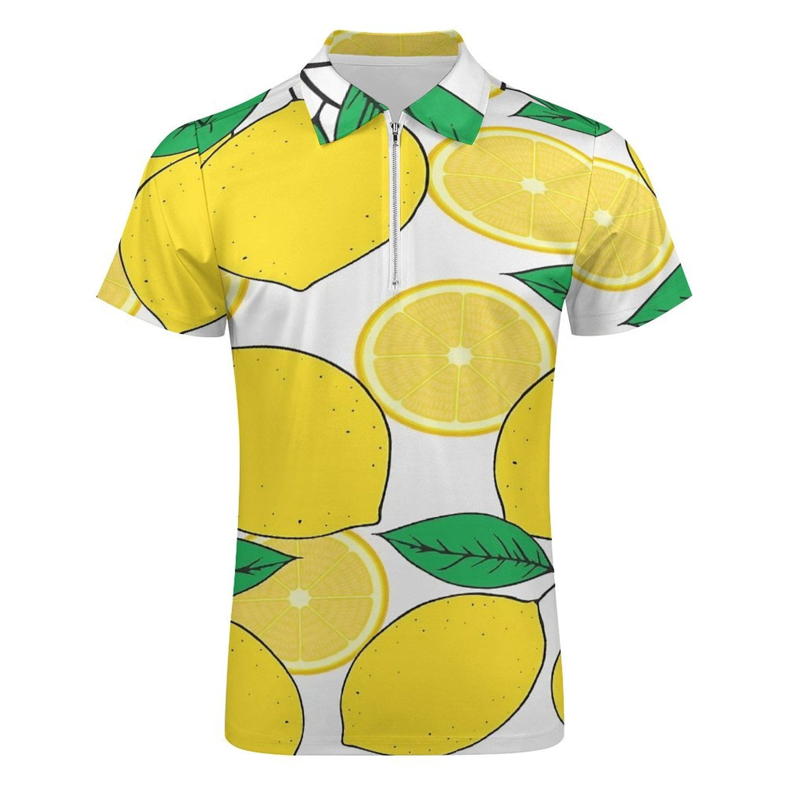 Lemon Print Lemon Leaves Men Zipper T-shirt Summer Casual Short