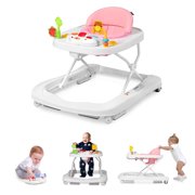 AILEEKISS 3 in 1 Baby Walker with Wheels, Foldable Infant Walker Girl Toddler Activity Center, Pink