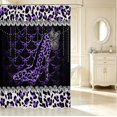thumbnail image 2 of Erosebridal Bohemian Cheetah High Heels Shower Curtain 72Wx84L,Glitter Bowknot Pearl Bathroom Shower Curtain,Purple White, 2 of 5