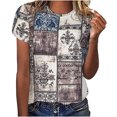 thumbnail image 2 of Hauts d'Été pour Femmes Grande Taille en Liquidation, T-Shirt Décontracté à Manches Courtes Imprimé Floral Col Rond, T-Shirt à Col en V pour Femmes en Liquidation, 2 of 8