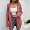 thumbnail image 2 of tklpehg Womens Sweaters Solid Color Loose Knit Sweater Long Sleeve Tops Fashion V-Neck Sweater Casual Fall Winter Warm Sweater Cardigan Sweater Pink S, 2 of 7