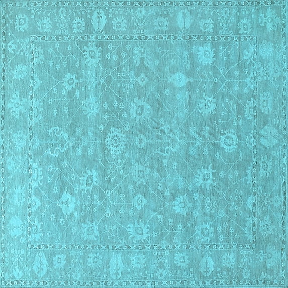 Ahgly Company Indoor Square Oriental Light Blue Traditional Area Rugs, 7' Square
