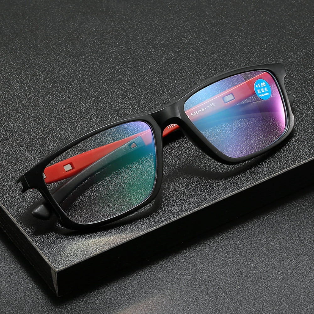3 Pairs of Men's Blue Light Blocking Sports Red Reading Glasses 4.00 Ultra-light Two-tone Presbyopic Glasses Square Readers +4.00