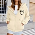 thumbnail image 2 of Cnbwig Women's Graphic Hoodies Solid Color Zip Up Hoodie Letter Print Winter Jacket with Pocket Thick Warm for Outdoor Sports Streetwear Trendy Hoodies Fall Coat Beige XL, 2 of 5