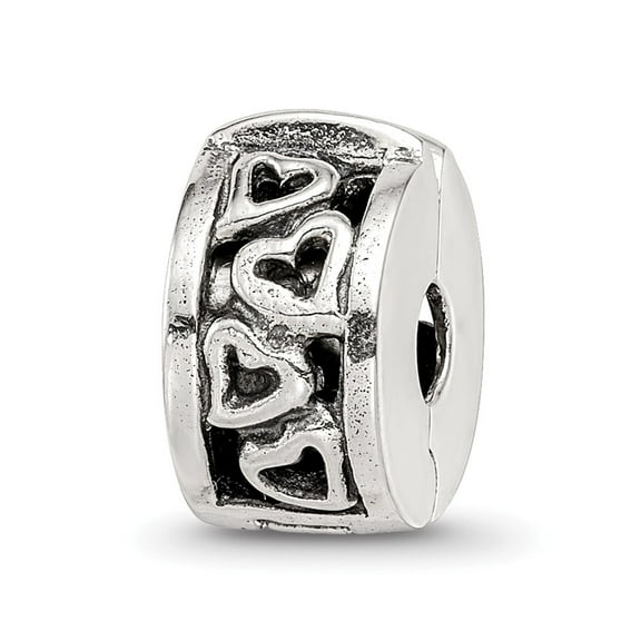Fancy Bead White Sterling Silver Gripper 11.82 mm 6.36 Reflections Hinged Hearts Clip Bead