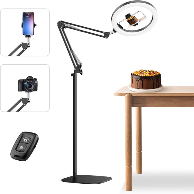 12" Ring Light with Stand and Phone Holder, Overhead Phone Mount Tripod, RingLight Adjustable 72" Height, Phone Stand for Video Recording iPhone Filming Photo Cooking TikTok YouTube, LED CRI >95