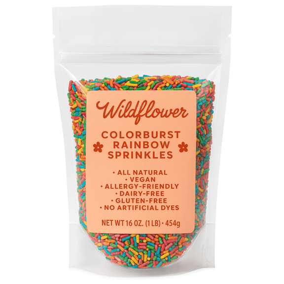 16oz Wildflower All-Natural Rainbow Sprinkles – Family-Size Resealable Pouch | Plant-Based, Dye-Free, Gluten-Free