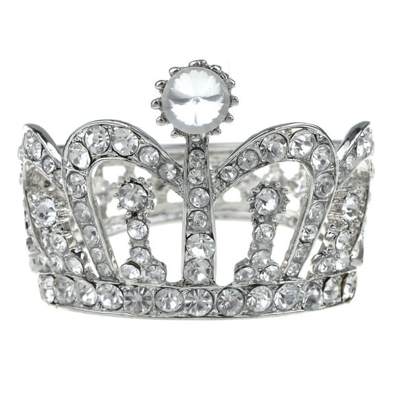 Silvery Tone Clear Crystal Colored Rhinestones Crown Tiara Princess Cuff Bracelet