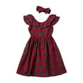 thumbnail image 2 of Toddler Kids Baby Girl Christmas Plaid Dress Bowknot Princess Party Dresses Clothes One-Pieces, 2 of 7