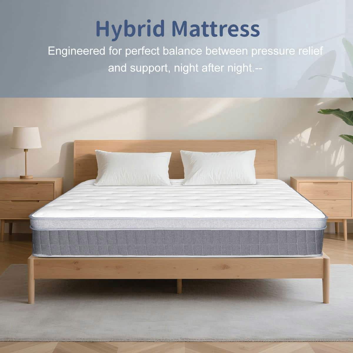 Spaco King Size Compressible Roll Up Mattress, 12 Inch Memory Foam Hybrid Mattress Including Independent Bagged Springs, Medium Firm Support, Gray