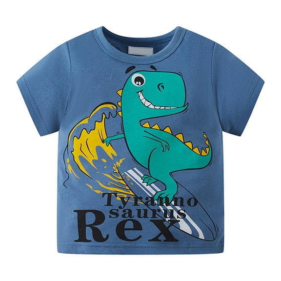 YUEHUA Boys Short Sleeve Shirt Summer Toddler Boys Short Sleeve Dinosaur Letter Prints T Shirt Tops, Size 4-5 Years