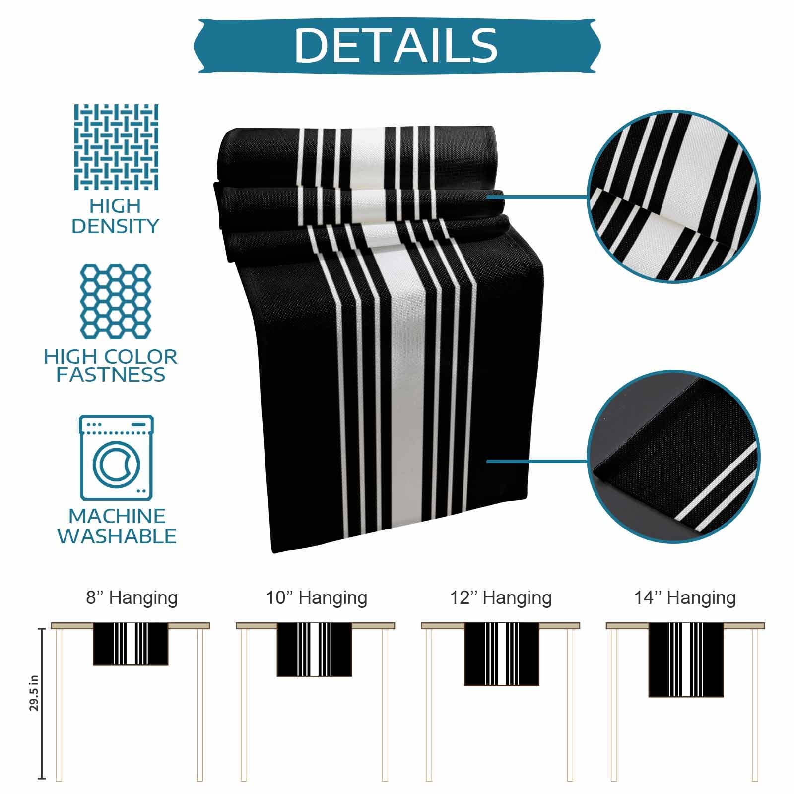 Modern Black White Striped Table Runner-70 Inch Long Abstract Minimalist Art Table Runners Linen Burlap Tablerunner for Kitchen Dining Room Holiday Party