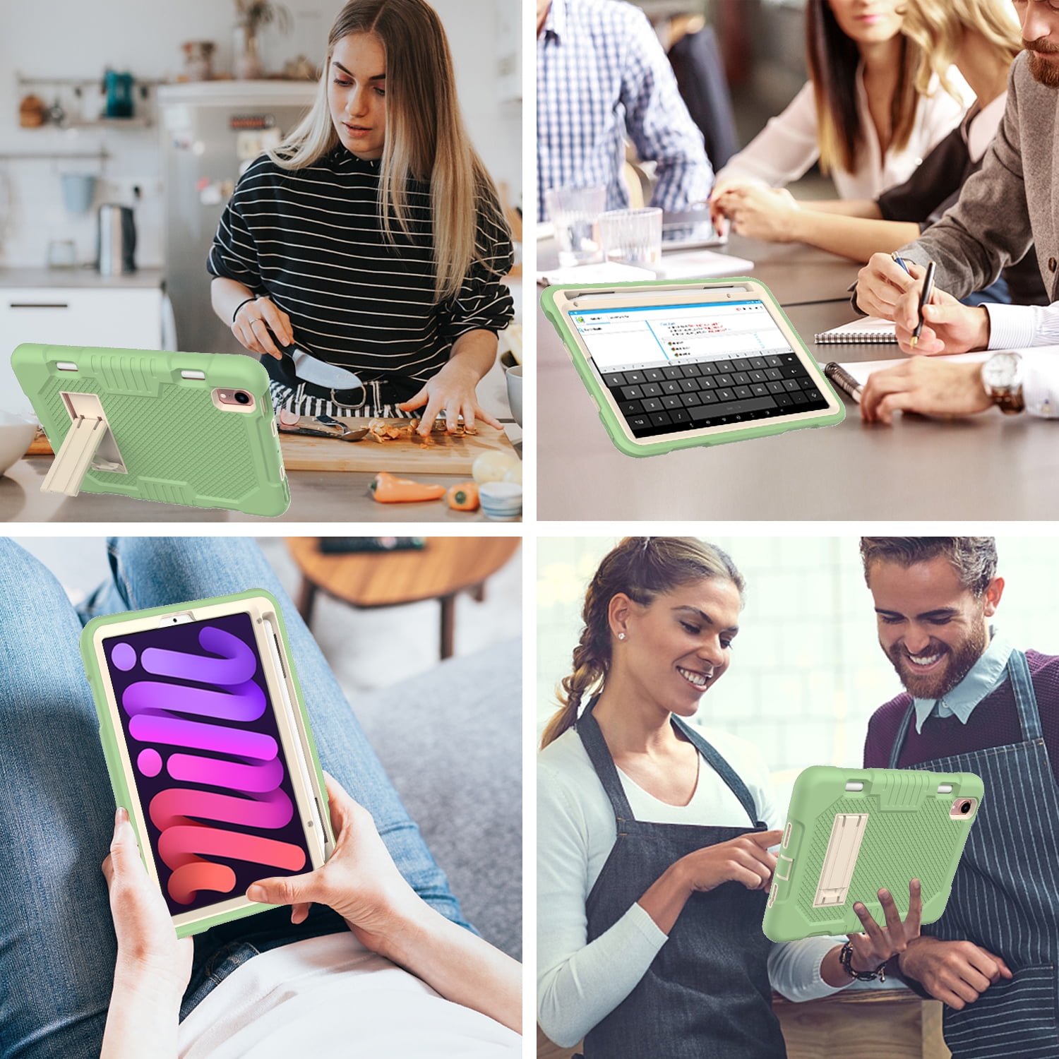 3-in-1 Case for Apple iPad Mini 2021 (8.3 Inch, 6th Generation) Tablet - Silicone/Plastic Composite Case, Shockproof Drop Proof Rugged Cover, Built-in Pencil Holder Kickstand Hard Shell (Light Green)