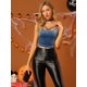 thumbnail image 3 of INSPIRE CHIC Camiseta sin mangas con tirantes finos de terciopelo y tirantes finos para mujer Azul XL, 3 of 6
