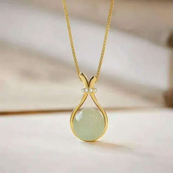 K-KED Green Chic Pendant Necklace Neck Delicate Jewelry Women Gemstone Imitation Jade Versatile