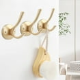 thumbnail image 4 of TOFIIGREM Ganchos de pared dorados, paquete de 5 ganchos para batas, ganchos de baño dobles de metal resistente, ganchos para toallas de mano montados en la pared para cubículo, baño, cocina, armario,, 4 of 5