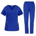 thumbnail image 2 of 2 Pcs Scrubs for Women Set Stretchy Medical Uniformes Scrubs Set Solid Color V Neck Tops & Wide Leg Cargo Pants Royal Blue XL, 2 of 7