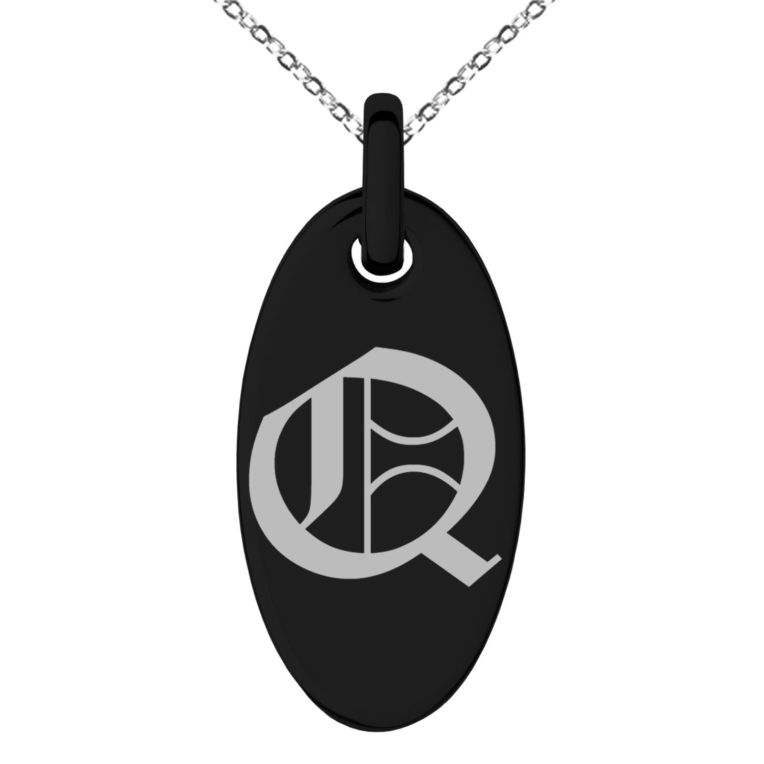 Stainless Steel Letter Q Initial Old English Monogram Engraved Small