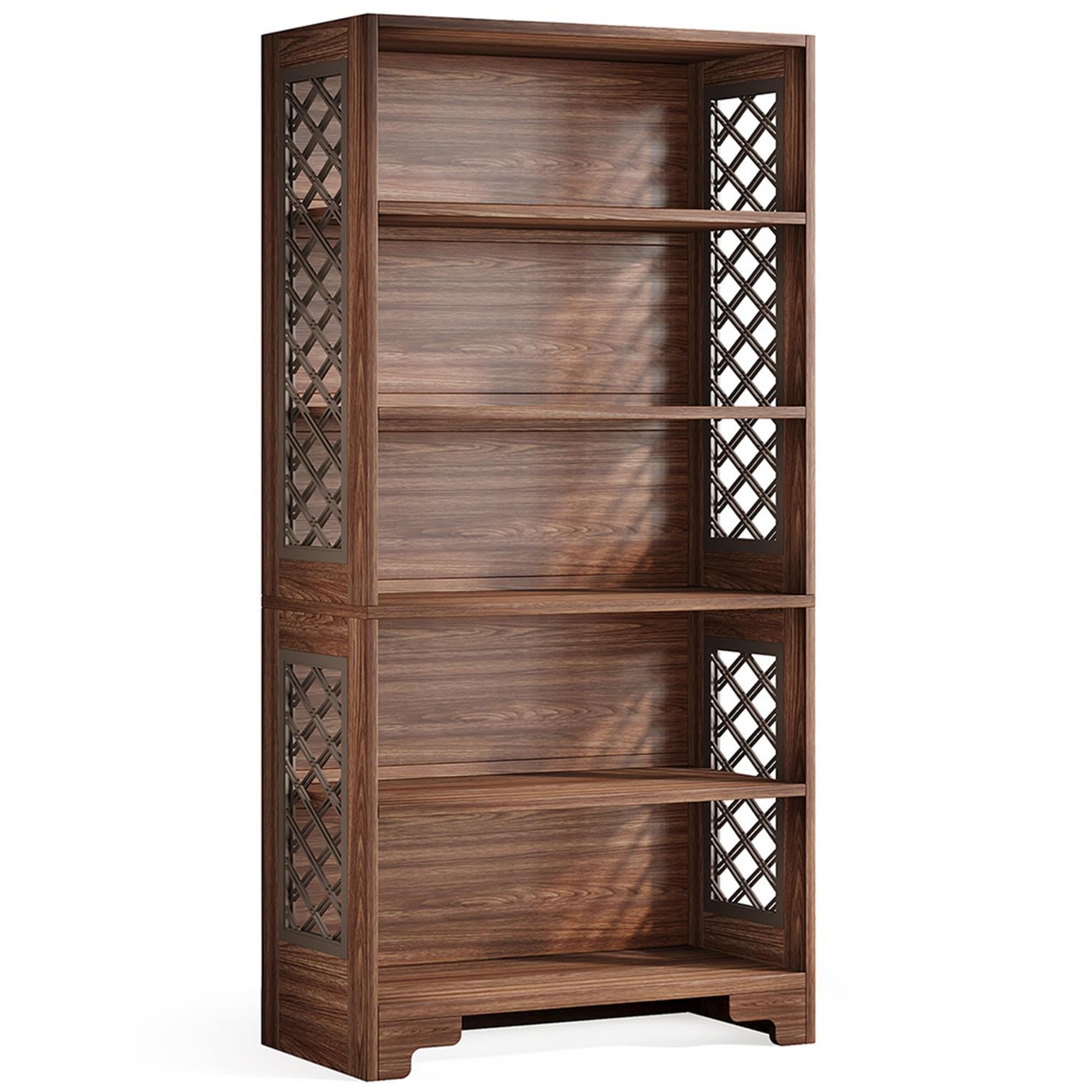 Demi Bonn 6 Tier Bookcase with Storage Drawer, Wood Bookshelf Storage Organizer, 71" Tall Display Standing Shelf Unit for Bedroom, Living Room, Brown