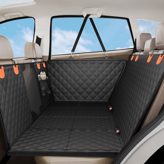 SMATTO Heavy Duty 400lbs Dog Car Seat Cover, Waterproof Pet Hammock for Back Seat with Mesh Window & Hard Bottom, Fits SUV Car