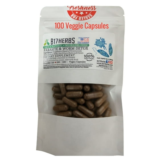 Worm and Parasite Cleanse Blend - Wormwood, Pau D'Arco, Cloves, Blk. Walnut - Hand Crafted, No Fillers, 500mg, 100 Veggie Capsules