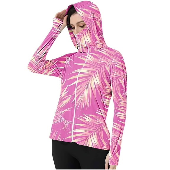 Xfvqtps Womens Light Jacket with Thumb Hole Sun Protection Cooling Ice Silk Hoodie Full Zip Flower Print Shirts for UV Outdoor Hiking Running Multicolor-01