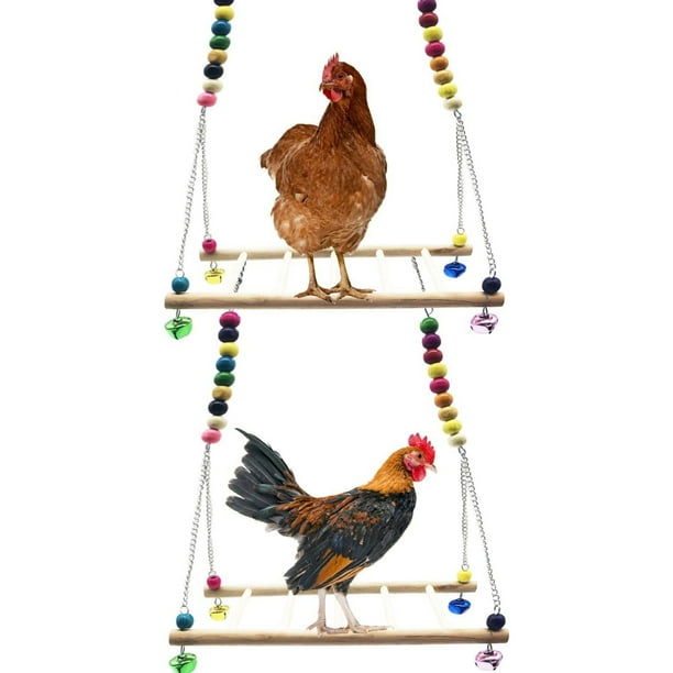 2 Pack Natural Wooden Chicken Swing Toys, Chicken Wood Stand Toy, Wood