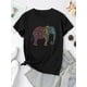 thumbnail image 2 of Creative Colorful Abstract Elephant Pattern Printed Women'S Fashion Trendy Round Neck Short Sleeve, Simple Casual Sports T-Shirt, Comfortable Summer Top for Holidays., 2 of 6