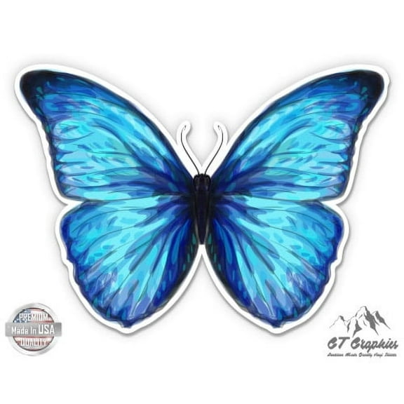 Blue Morpho Butterfly Beautiful - 3" Vinyl Sticker - For Car Laptop I-Pad Phone Helmet Hard Hat - Waterproof Decal