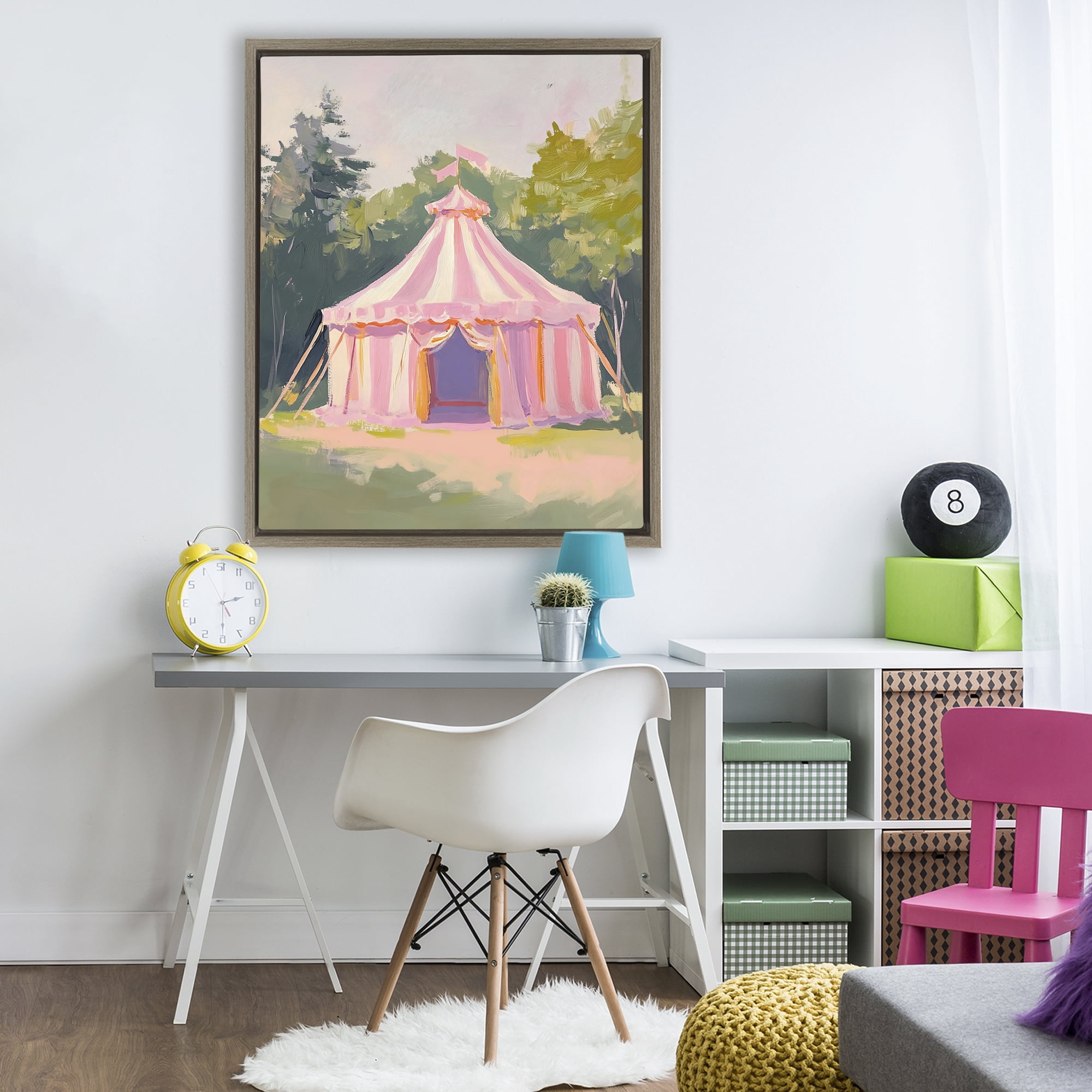 Stupell Industries Pink Circus Tent in Meadow Brown Framed Floater Canvas Wall Art, design by The Prints Vibe