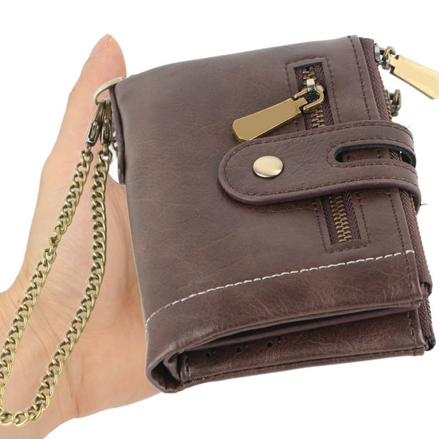 Multi Slots Purse, PU Leather Dirt Coffee Color Zipper Closure Portable Men Short Wallet Fine Stitching for Cash for Bank Cards