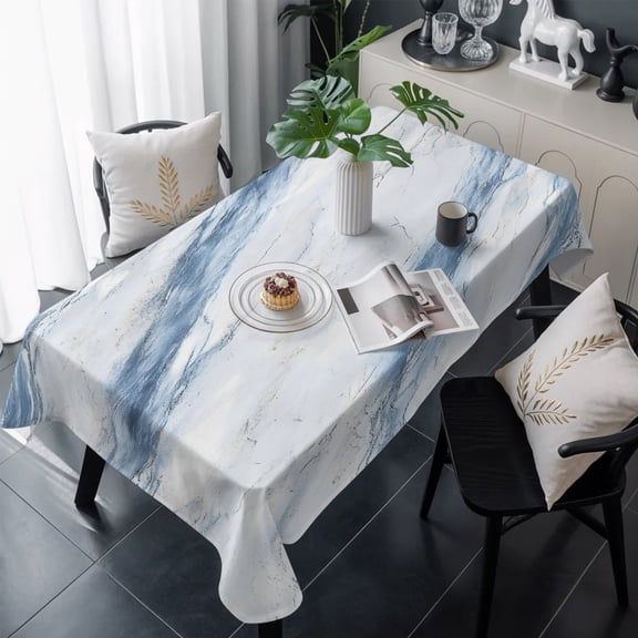 Blue Grey Marble Table Cloth Waterproof Tablecloths, Vintage Abstract Modern Art Crack Tablecloth Dining Table Cover for Kitchen Party Tabletop Outdoor, Rectangle Tablecloth 60x120 Inch