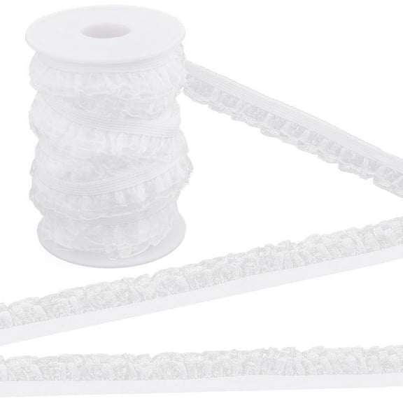 22Yds 2-Layer Elastic Ruffle Lace Trim 5/8" Pleated Chiffon Stretch Ribbon Gathered Lace Edge Trimming DIY