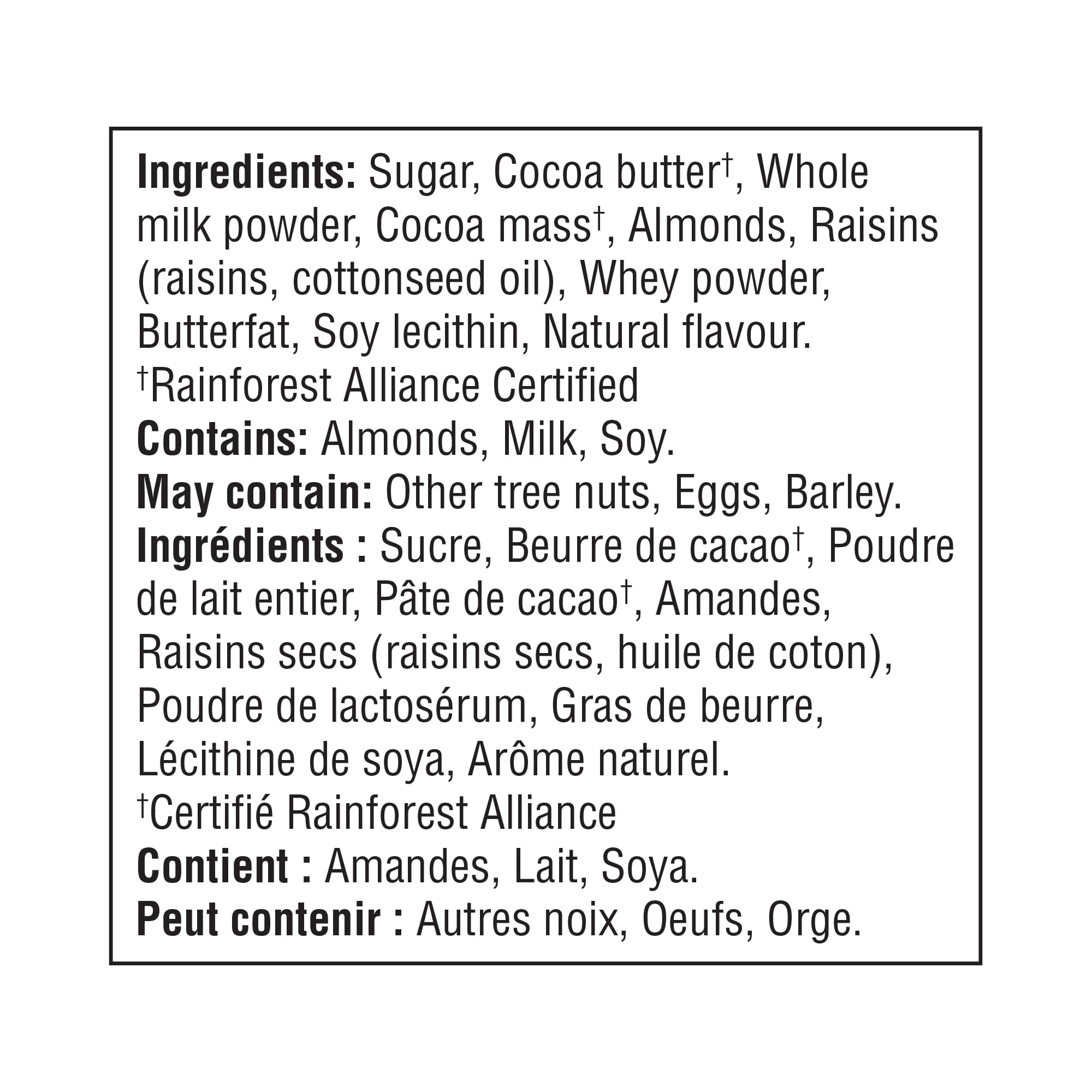 Great Value Almond & Raisin Milk Chocolate, 100 g