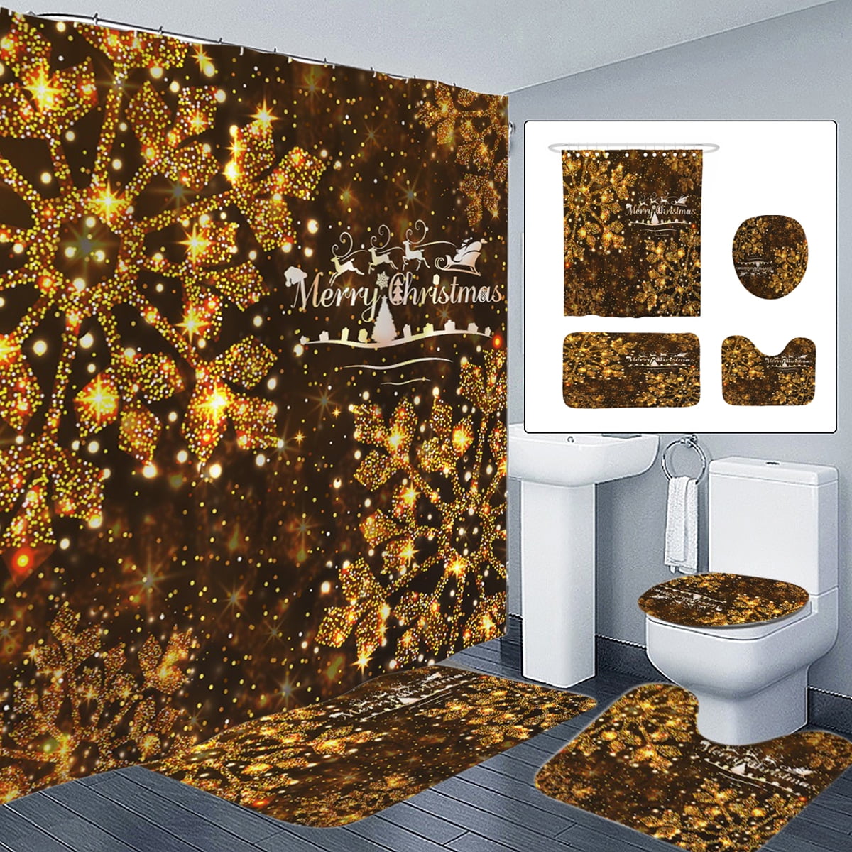 US 3Pcs Leopard Bath Mat Pedestal Anti-Slip Rug Lid Toilet Cover Decor Bathroom 