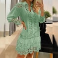 thumbnail image 2 of Women Spring Summer Lace Splicing Long Sleeve Cutout Shirt Female Sexy Dress, 2 of 6