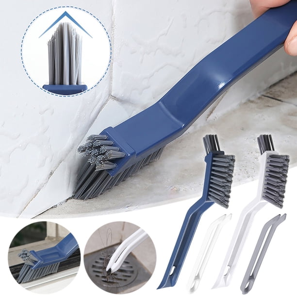 MTBLYS Juego de 2 cepillos de limpieza para baño | Cerdas duras y rígidas para inodoros y juntas de suelo | Cabezal de nailon en forma de V con clip oculto para suciedad