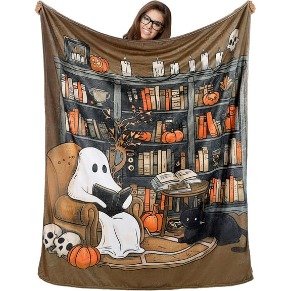 Book Lovers Gifts Throw Blanket 60 x 50 Inch Reader Blankets Christmas Book Club Horror Gifts Basket Stuffers for Women Xmas Bookworm Bookish Librarian Reading Basket(Ghost)