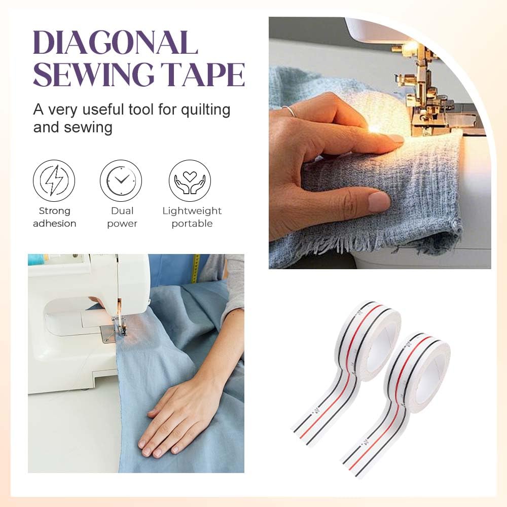 Seam Diagonal Seam Tapes, 2025 New Seam Tape, Multi-Purpose Sewing Tape for Quilting and Stitching, Durable Basting Tapes for Fabric Alignment, Portable for Sewing Machines 10 Yard (6pc)
