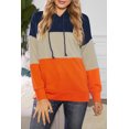 thumbnail image 1 of Women's Orange Drawstring Color Block Stripe Casual Hoodie, 1 of 17