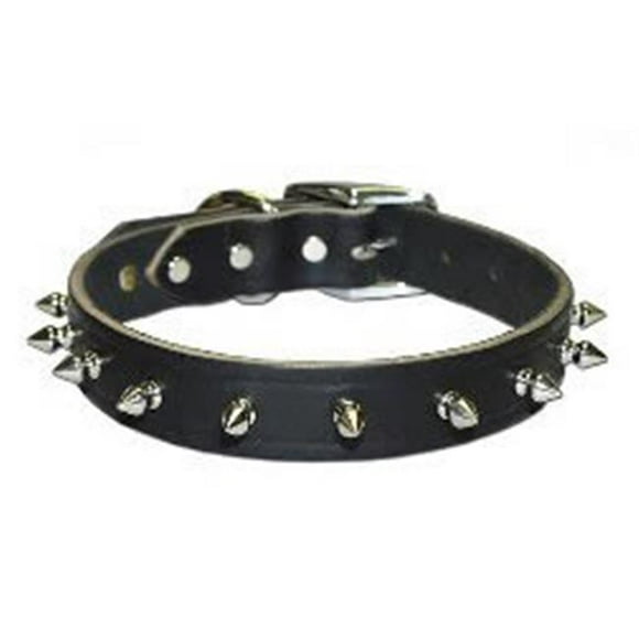 No.100LK-BK24 Leather Spiked 1-Ply Latigo Collar 1inx 24in Color Black