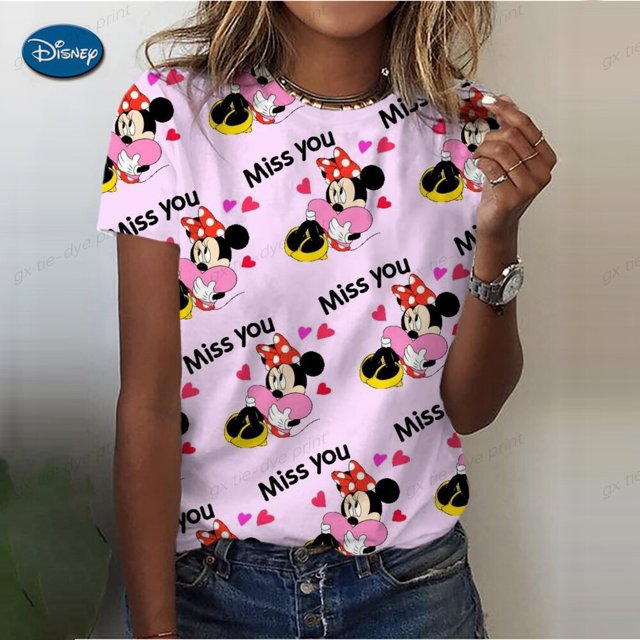 Disney Gold Micky Head Women's Casual Print T-shirt Mickey Mouse High-quality Print Fashion Top Cartoon Wholesale110 Gao Jinjia LED