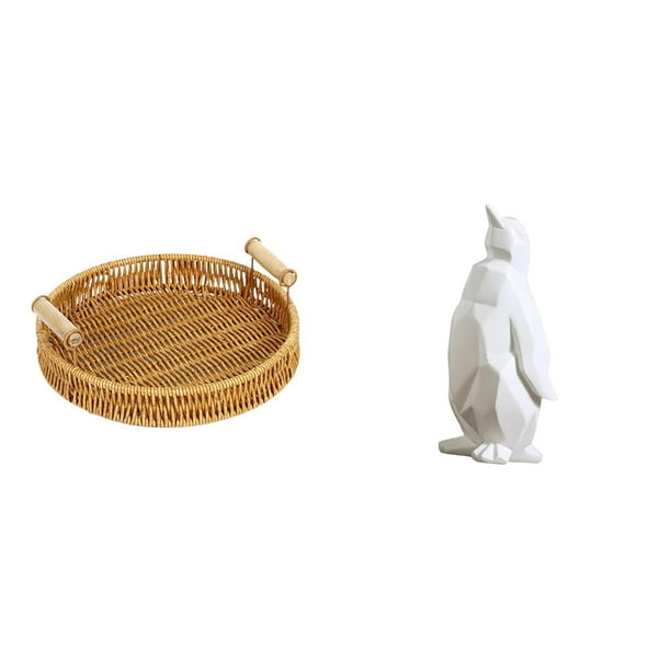 Cestas de almacenamiento,Cestas de almacenamiento de cocina tejidas con asas hechas a mano,Cestas de pan redondas Bandejas para servir Rectángulo,Escultura de pingüino,Escultura de pingüino