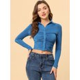 thumbnail image 2 of INSPIRE CHIC Blusa De Punto Elástico Con Parte Delantera Fruncida Y Cuello Plano Para Mujer Azul S, 2 of 5