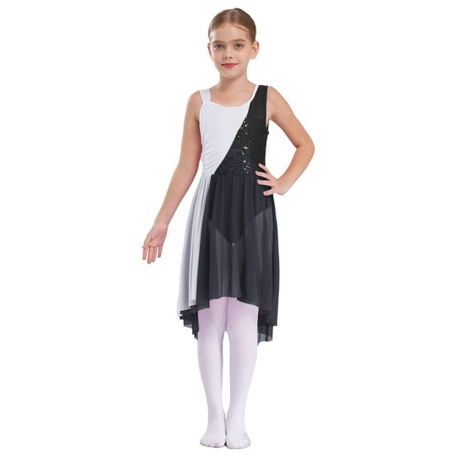 Riismen Robe de Danse Sans Manches à Sequins pour Filles, Robe de Gymnastique, Justaucorps de Performance, Noir 10