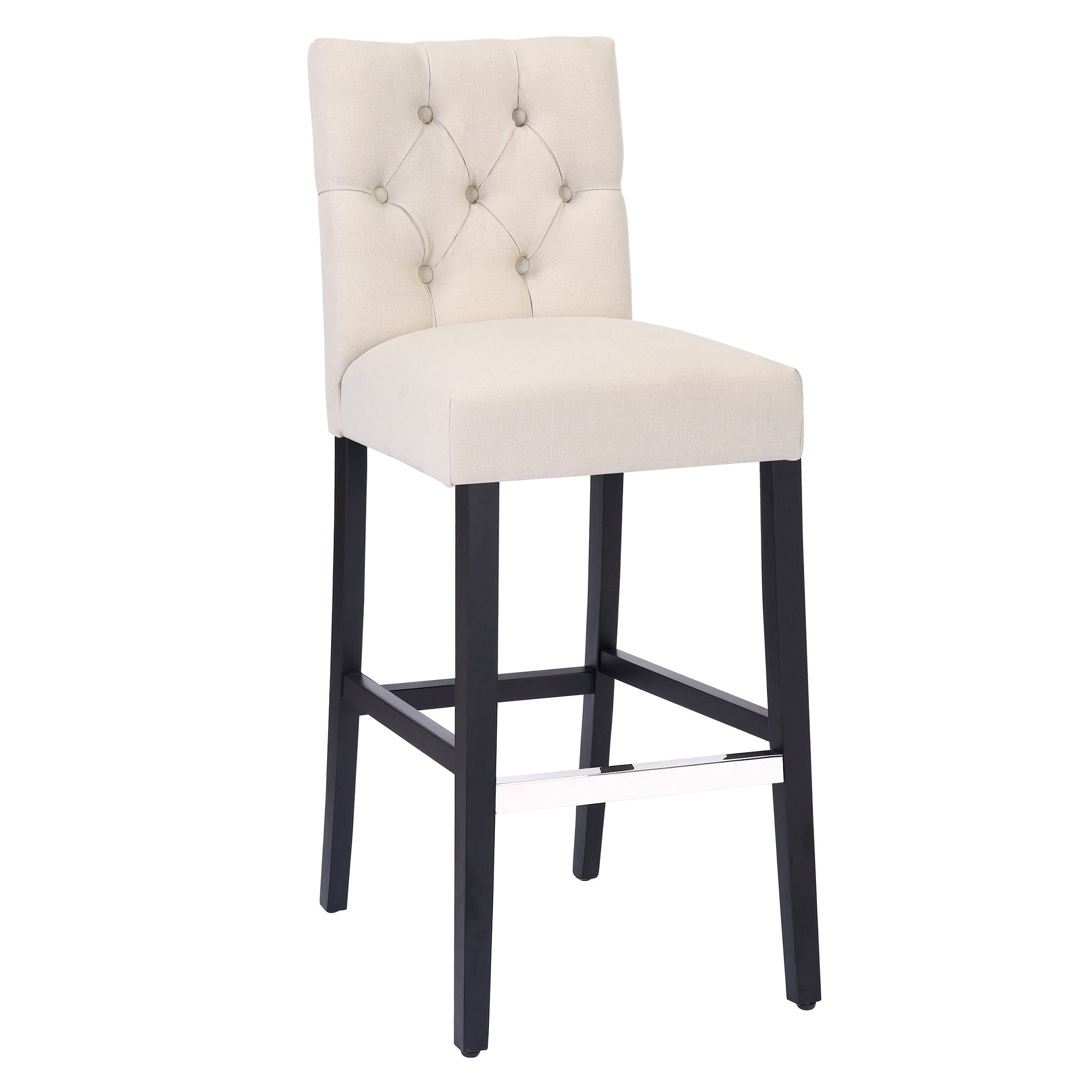 WestinTrends Hayes Black Bar Chairs, Modern Linen Upholstered Button