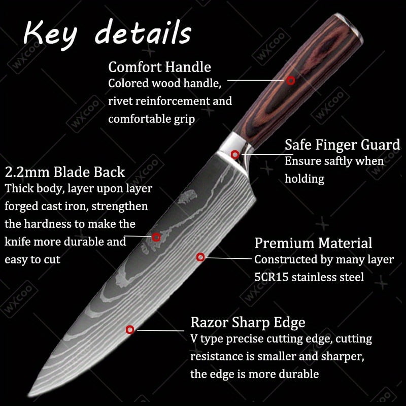 7PCS Professional Kitchen Chef Knife Set Includes Stainless Steel Handmade Forged Knives Vegetable Utility Boning Fish Meat Fruit Cutting Boning Duck Scissors for Cooking and Butcher Preparation