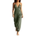 thumbnail image 2 of Women's Deep V-Neck Jumpsuit, Sleeveless With Fold Pocket & Back Ties, Ankle Strap Long Pants For Elegant Evening Look Army Green M, 2 of 6