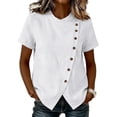thumbnail image 4 of bovemsi Blouses for Women Dressy Casual Short Sleeve Cotton Linen Button Down Loose Summer Blouses Cute Summer Tops, 4 of 6