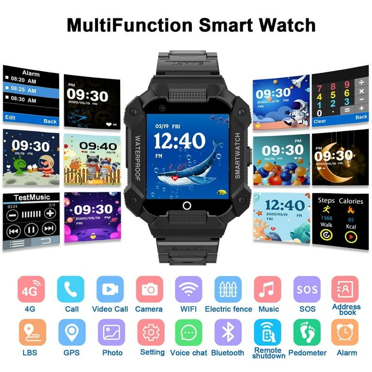 PTHTECHUS S07 Smart Watch for Boys Girls Smartwatch for Kids with 4G SIM  GPS Video Call Pedometer MP3 Flashlights Calculator Alarm Clock Children